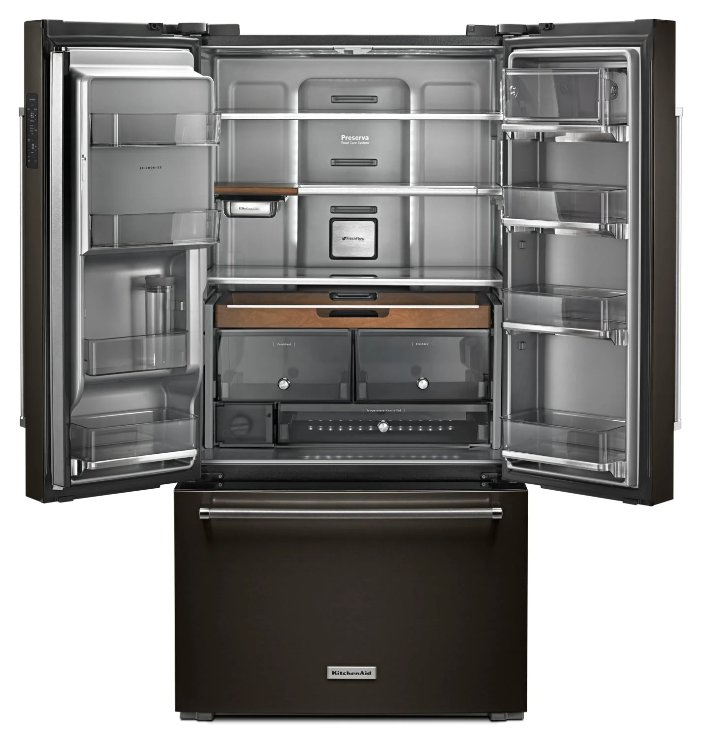KitchenAid Black Stainless Steel Counter-Depth French Door Refrigerator (23.8 Cu. Ft.) - KRFC704FBS - Image 3