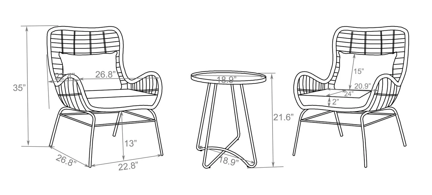 Lisbon 3-Piece Patio Dining Set - Image 8